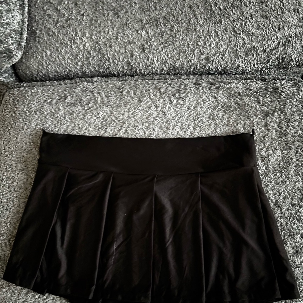 Black Pleated Skater Mini Skirt for Night Out